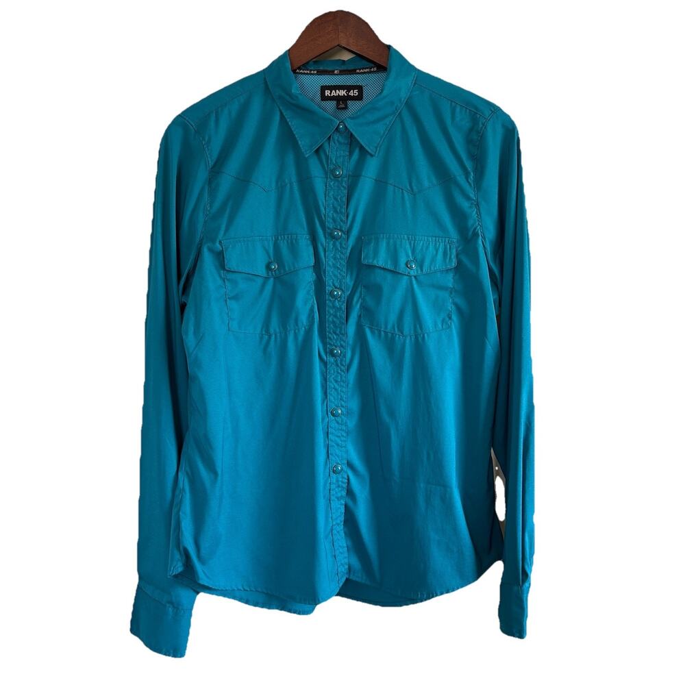 Set of 2 Rank 45 Women’s Size Large Pearl Snap Western Shirts Aztec Blue Cowgirl - Picture 2 of 14